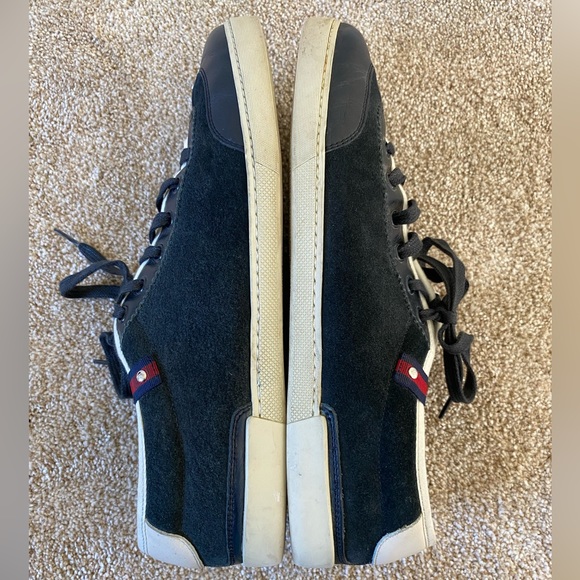Gucci Low Top Leather and Suede Black Lace Sneakers Size 8 - Picture 2 of 10